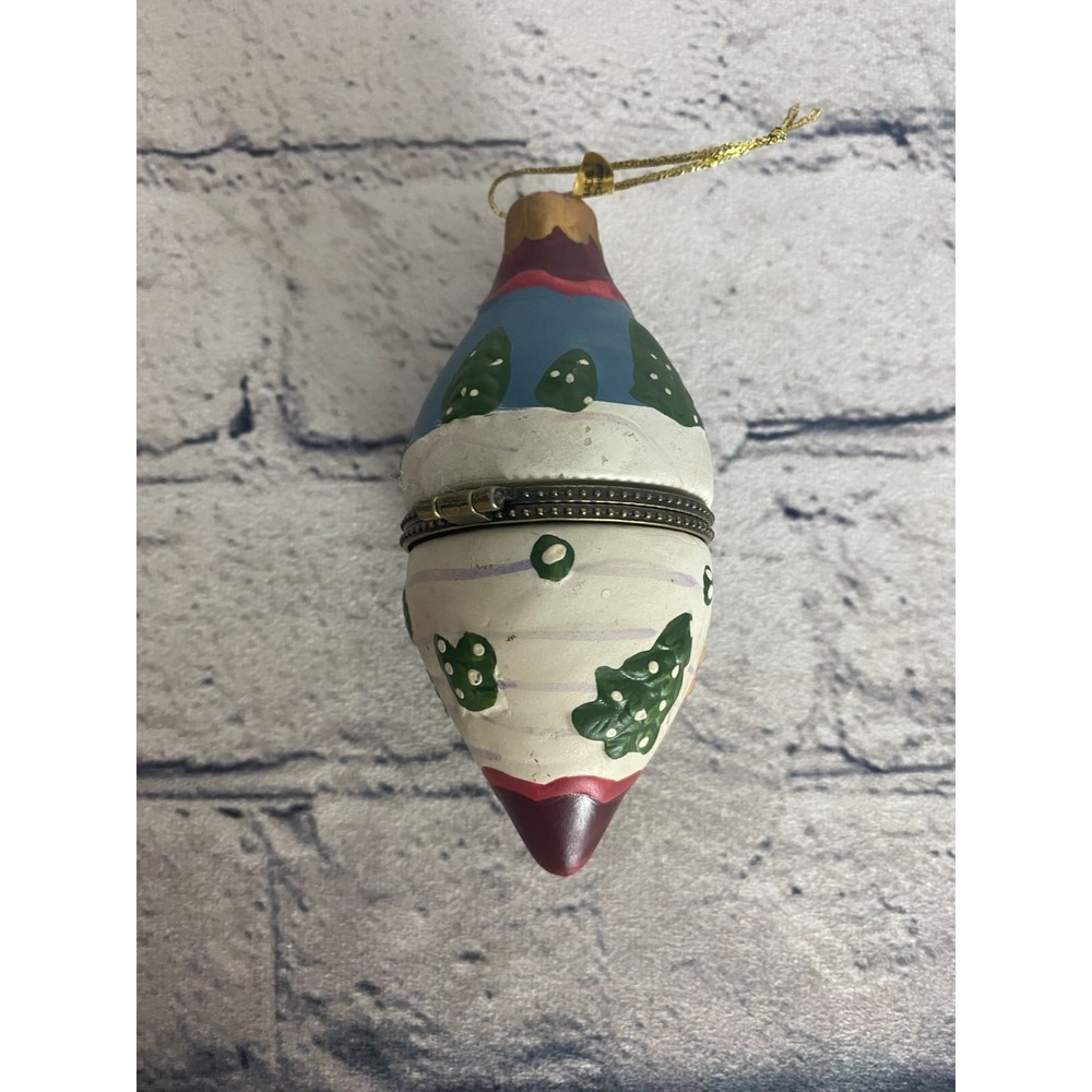 Vintage Hand-Painted Porcelain Christmas Ornament Trinket Box Santa Teardrop